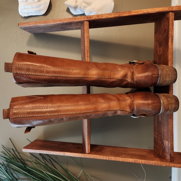 Lucky Brand "Rollie" Y2K camel stacked heel leather riding boot - Picture 4 of 17